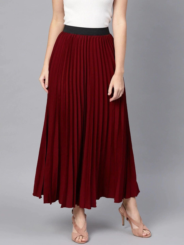 ZWERLON Solid Women Flared Maroon Skirt