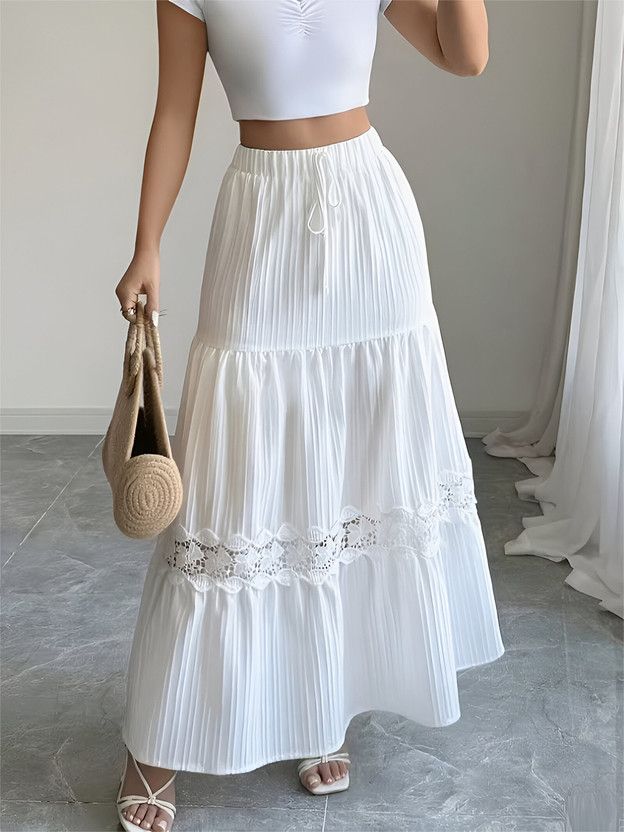 METRONAUT Solid Women Flared White Skirt
