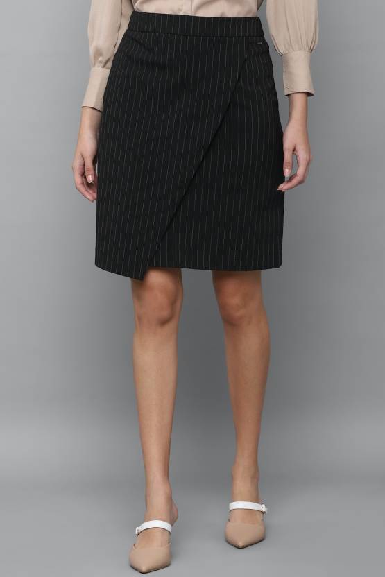 [Sizes 26, 28] Allen Solly Women Striped Pencil Black Skirt