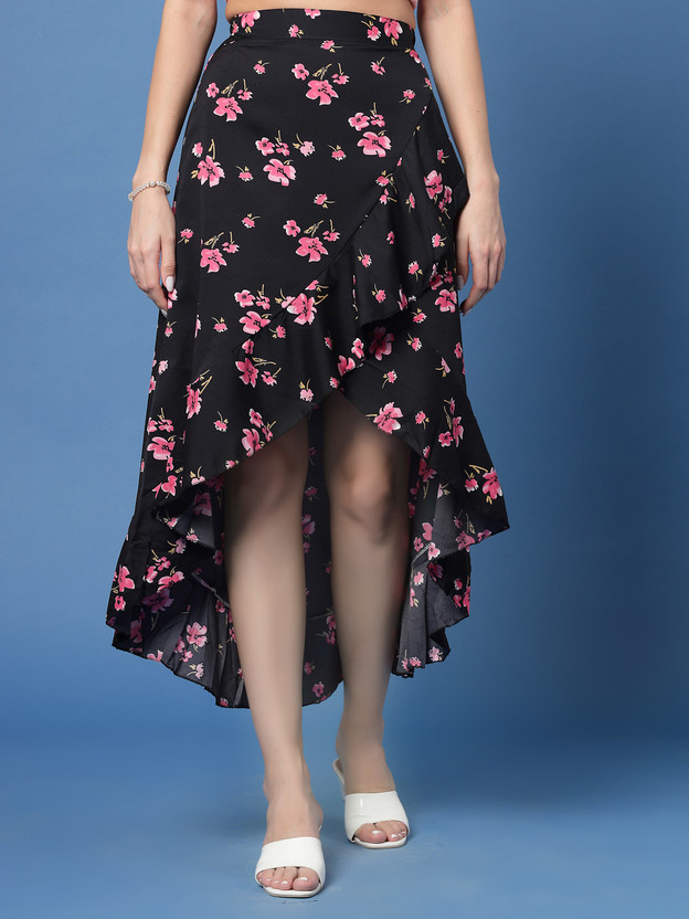 Flipkart Oomph! Striped Women Asymetric Black Skirt - Flipkart Deal