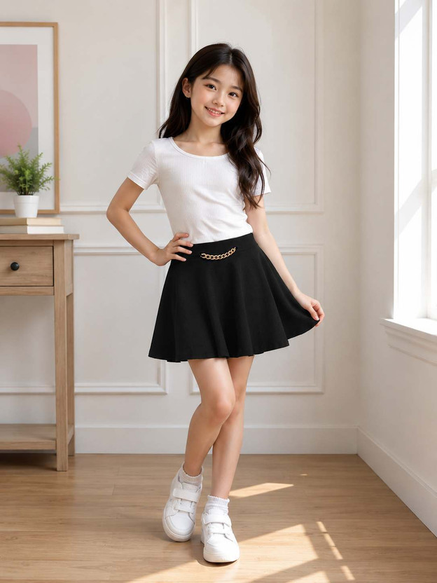 eddlees Graphic Print Girls Flared Black Skirt