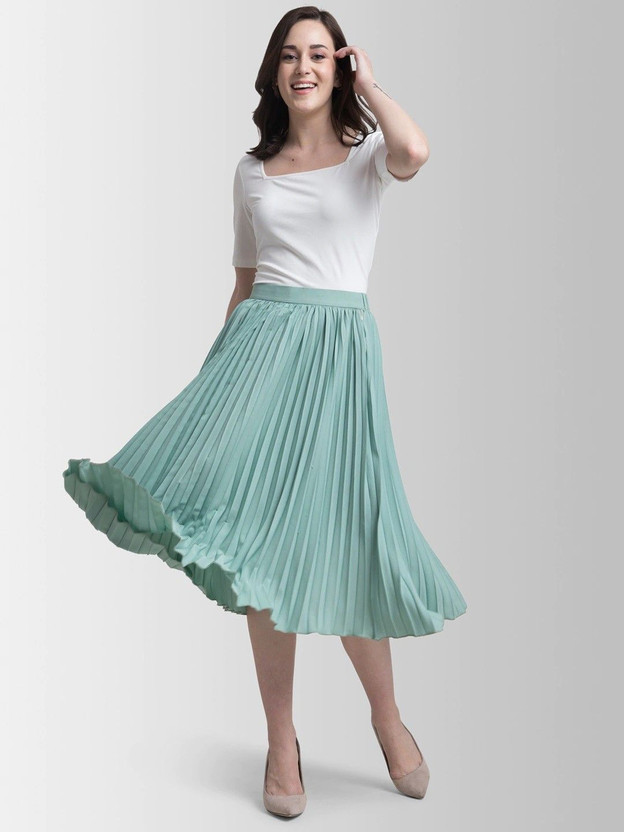 ZWERLON Solid Women Flared Green Skirt