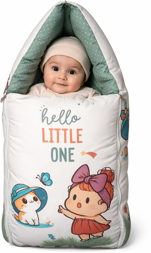 Tiny Tycoon Baby Carry Bed Cum Sleeping Bag for Newborn | 3 in 1 Portable Cotton Baby Bed All-Season Bedding for New Born (0-6 Months) Old Printed-Baby Bed-Infant Portable Bassinet-Nest for Co-Sleeping Unisex Baby(Fabric, Pista Green & White)