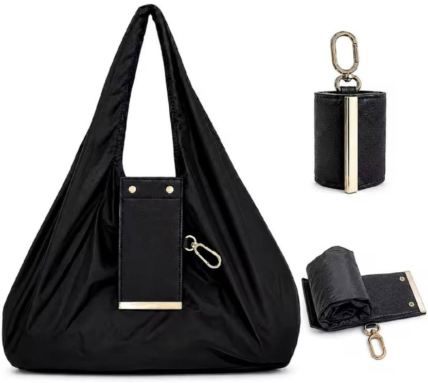 Kihika Kihika Black Tote Foldable Keychain Storage Tote Bag Women's Tote Handbags Shopping Office Bag - Flipkart Deal
