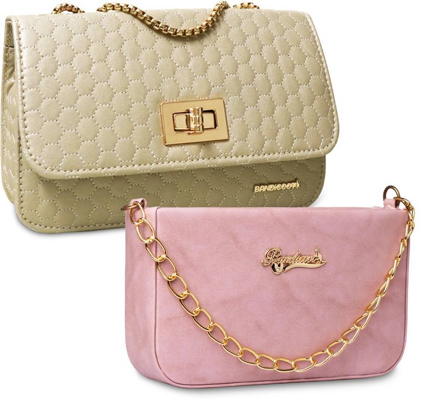 Gold, Pink Sling Bag Women Cross body Chain Sling bag WWF Gold Aish