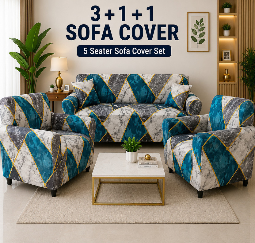 Homesajja Polycotton 3+1+1 Seater Sofa Floral Cover(Pack of 3 MULTI TRANGLE)