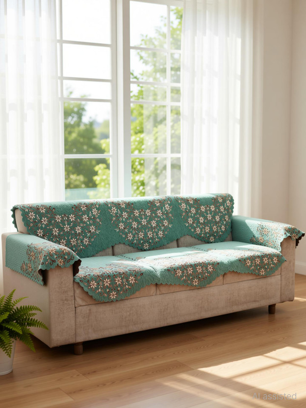 Fashion Fashion Throw Chenille 3 Seater Sofa Embroidered Cover(Pack of 4 Sage Green) - Flipkart Deal