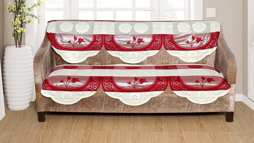 HUB OF DECOR Polyester 3 Seater Sofa Floral Cover(Pack of 1 MAROON)