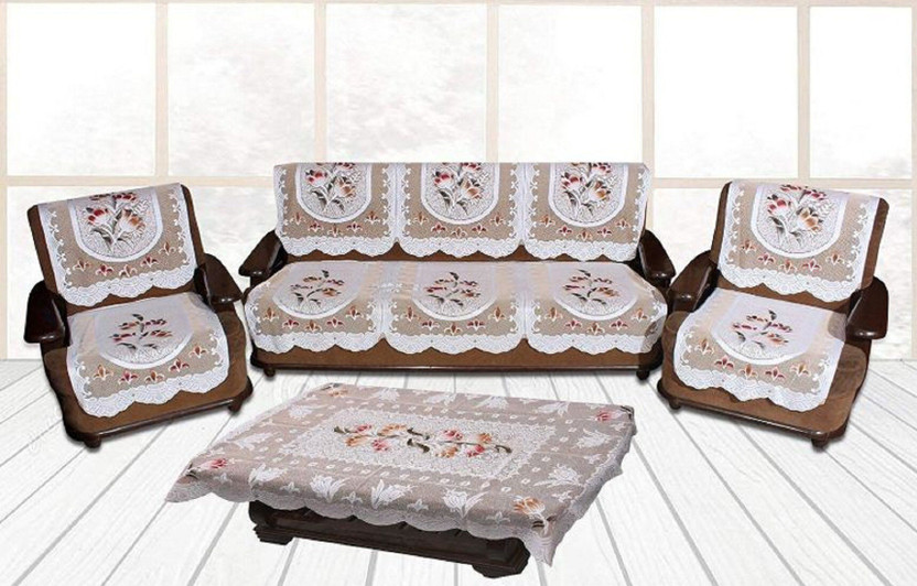 HUB OF DECOR Polyester 3 Seater Sofa Floral Cover(Pack of 1 Beige)