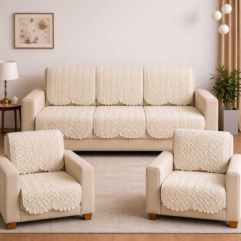 ONAVH ONAVH Velvet 3+1+1 Seater Sofa Floral Cover(Pack of 10 Cream) - Flipkart Deal