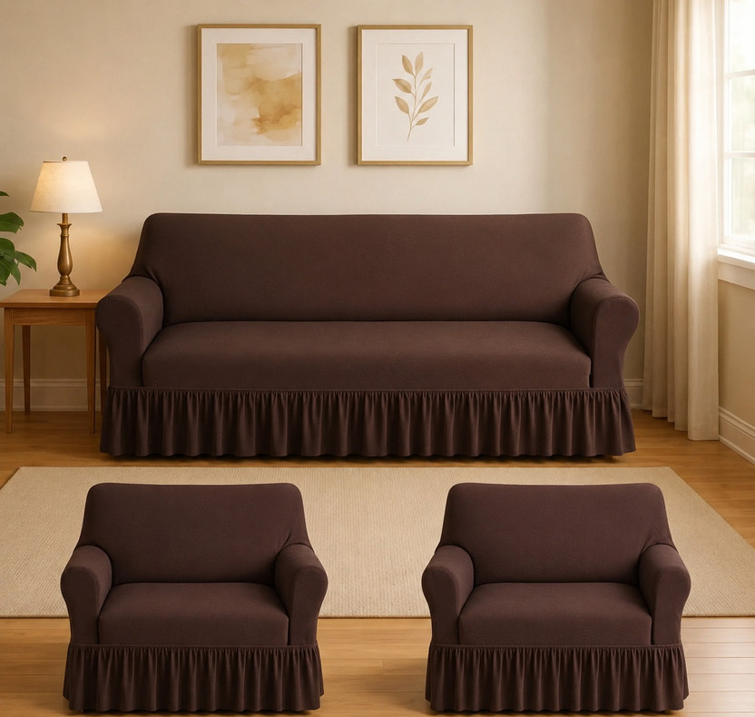 RADHE ENTERPRISES Polycotton 3+1+1 Seater Sofa Plain Cover(Pack of 3 Brown)