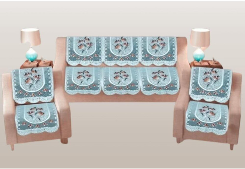 WONDERLAND Cotton 3+1+1 Seater Sofa Floral Cover(Pack of 10 Multicolor)