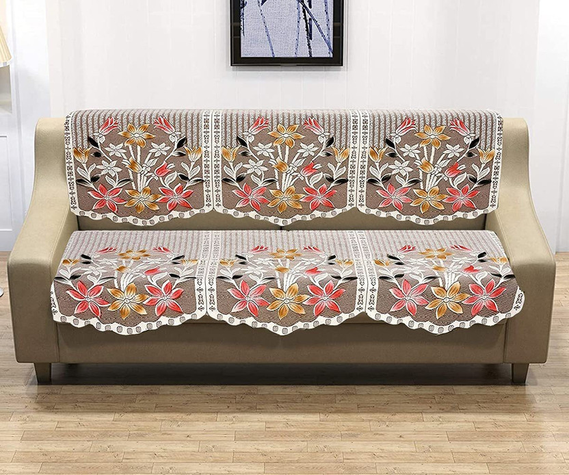 RBHF Polycotton 3 Seater Sofa Geometric Cover(Pack of 2 Cloud Blue)