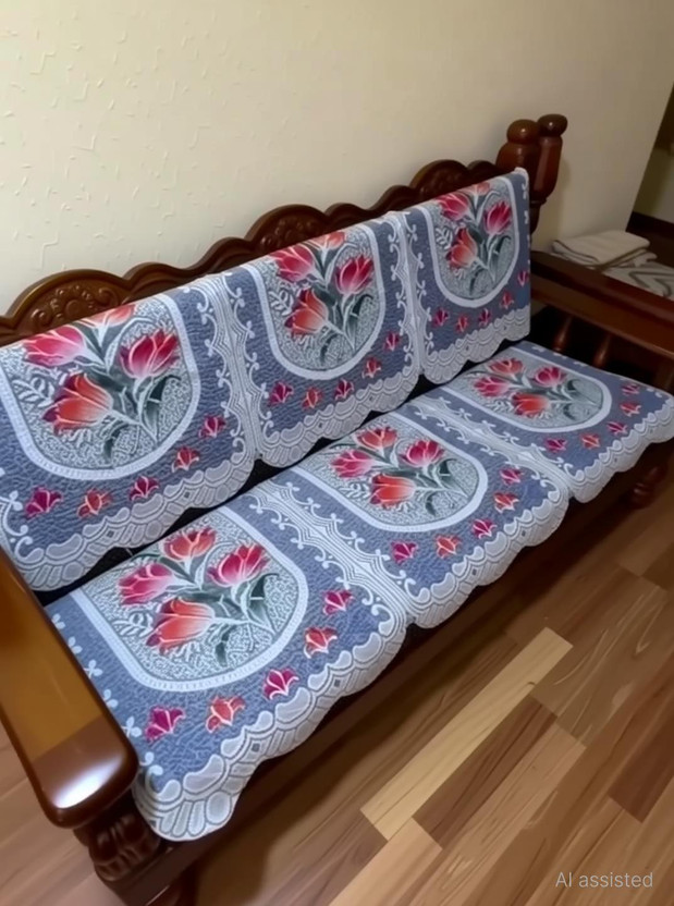 wonder decor Cotton 3 Seater Sofa Floral Cover(Pack of 1 Purple)