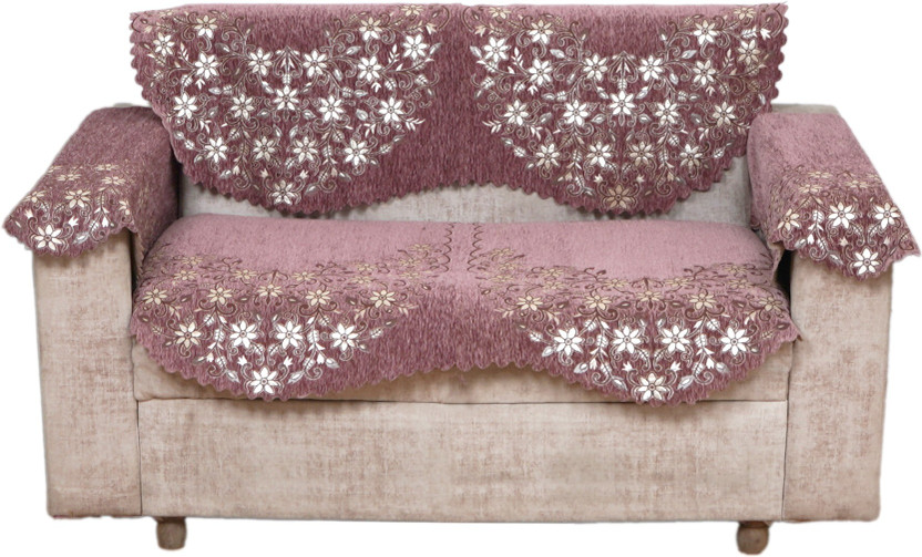 Fashion Throw Chenille 2 Seater Sofa Floral Cover(Pack of 4 Rose Pink)