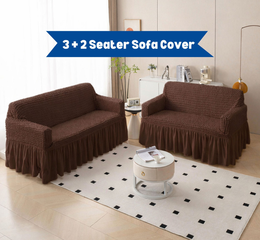 Magical Polyester 3+2 Seater Sofa Plain Cover(Pack of 2 Brown)