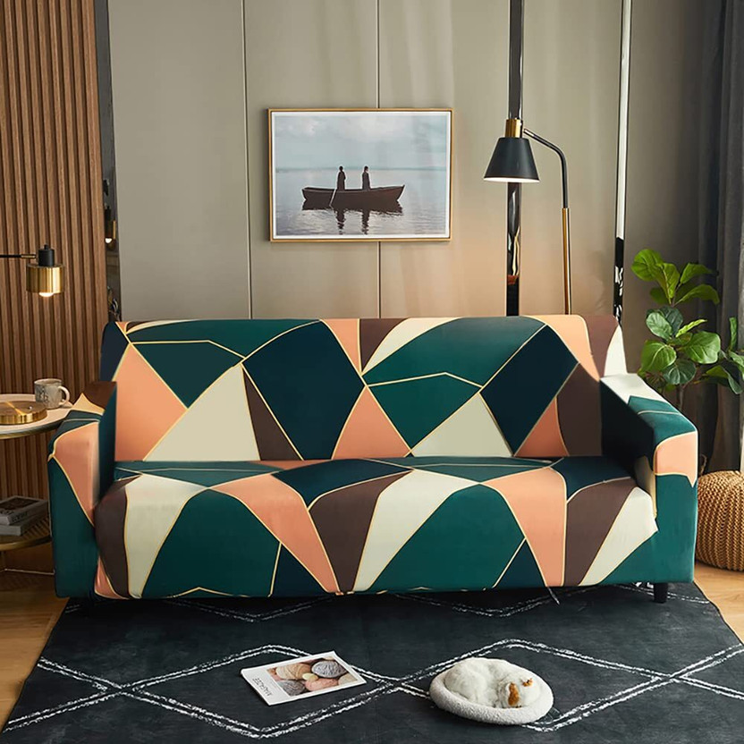 Pinkleaf Polyester 3 Seater Sofa Abstract Cover(Pack of 1 Elastic Stretchable Fully Covered Sofa cover for 2 and 3 seater sofa,Multicolor)