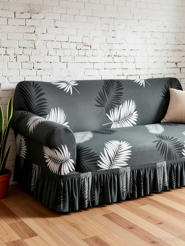 Garg Trading Comp Cotton 3 Seater Sofa Floral Cover(Pack of 1 Grey Patti)