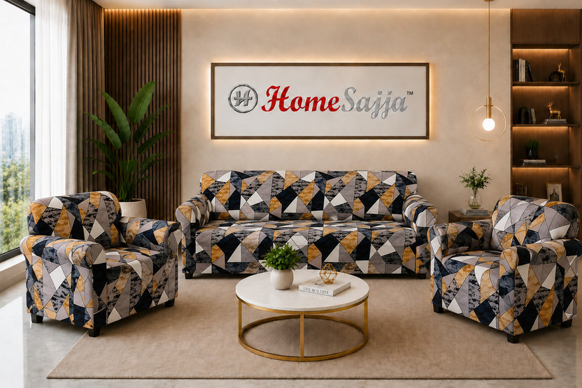 Homesajja Polycotton 3+1+1 Seater Sofa Floral Cover(Pack of 3 ORANGE)