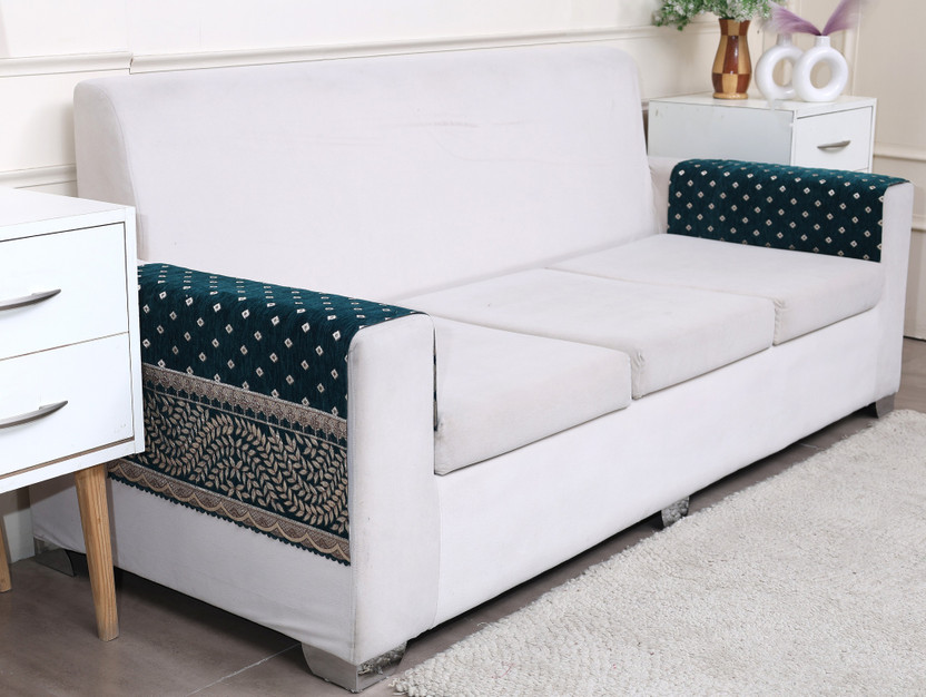 Fashion Throw Chenille 1 Seater Sofa Plain Cover(Pack of 2 Teal)