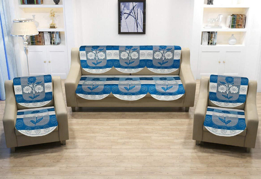 HUB OF DECOR Polyester 3+2 Seater Sofa Floral Cover(Pack of 1 AQUA)