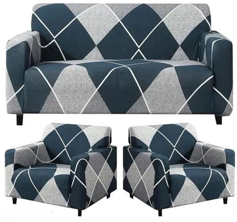 LA MANTTA Polyester 3+1+1 Seater Sofa Geometric Cover(Pack of 3 MULTICOLOR)