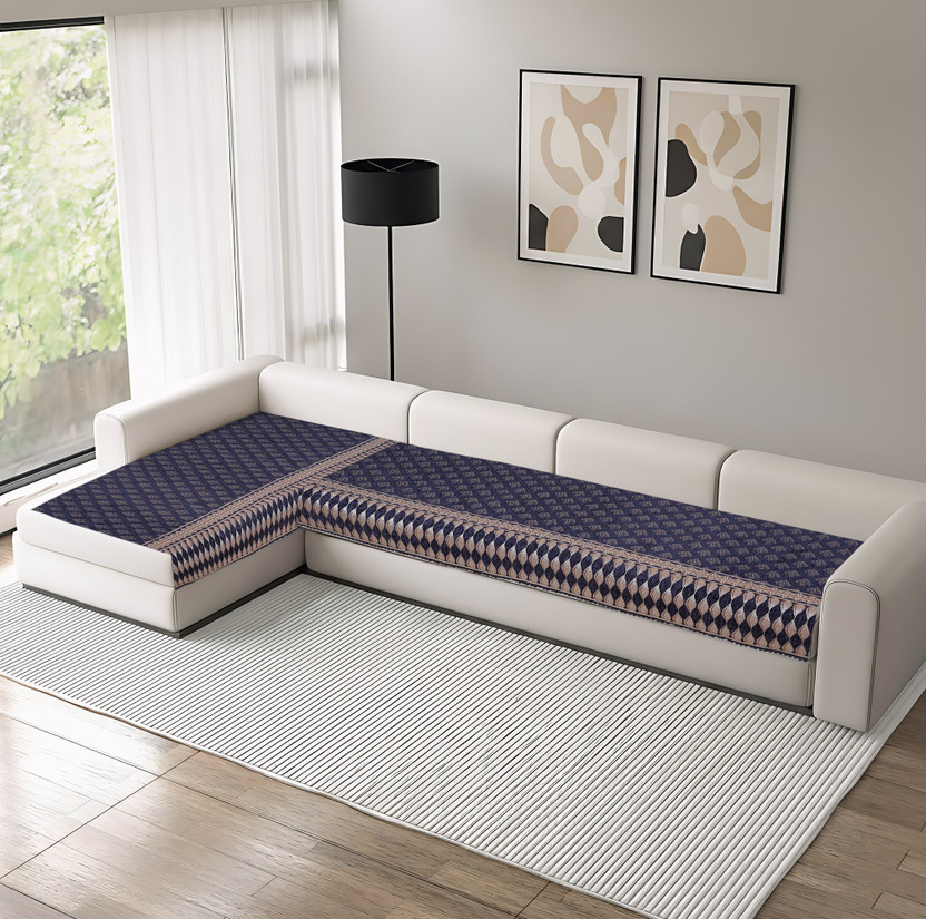 Fashion Throw Chenille 3+2 Seater L-Shape Sofa Checkered Cover(Pack of 2 Purple)