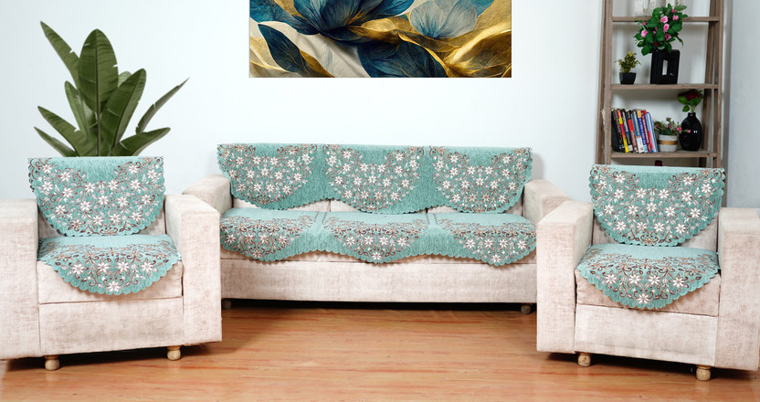Fashion Fashion Throw Chenille 3+2 Seater Sofa Embroidered Cover(Pack of 6 Sage Green) - Flipkart Deal