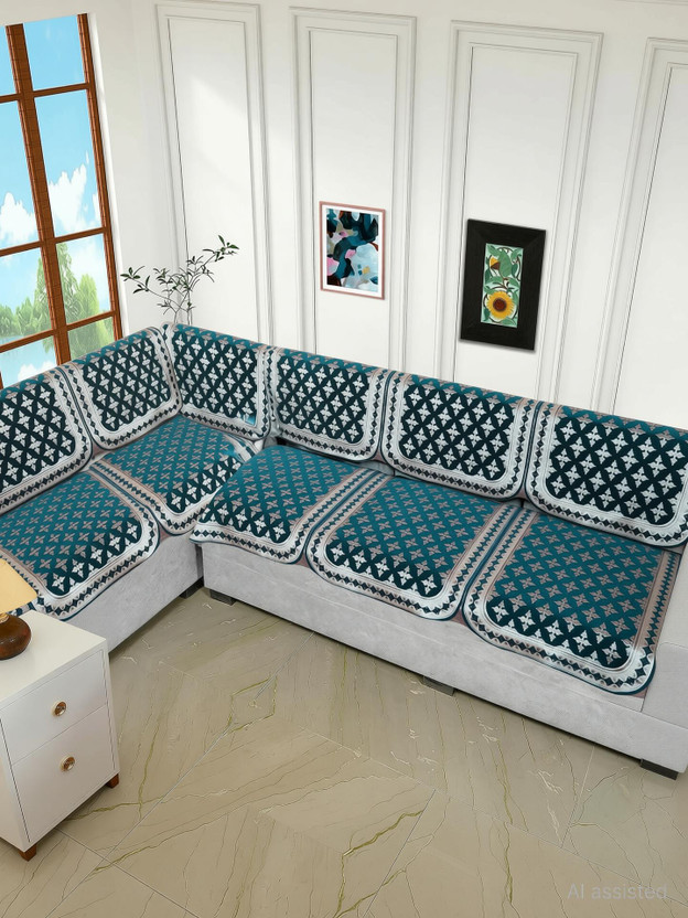 Fashion Fashion Throw Chenille 3+2 Seater Sofa Embroidered Cover(Pack of 6 Turquoise) - Flipkart Deal