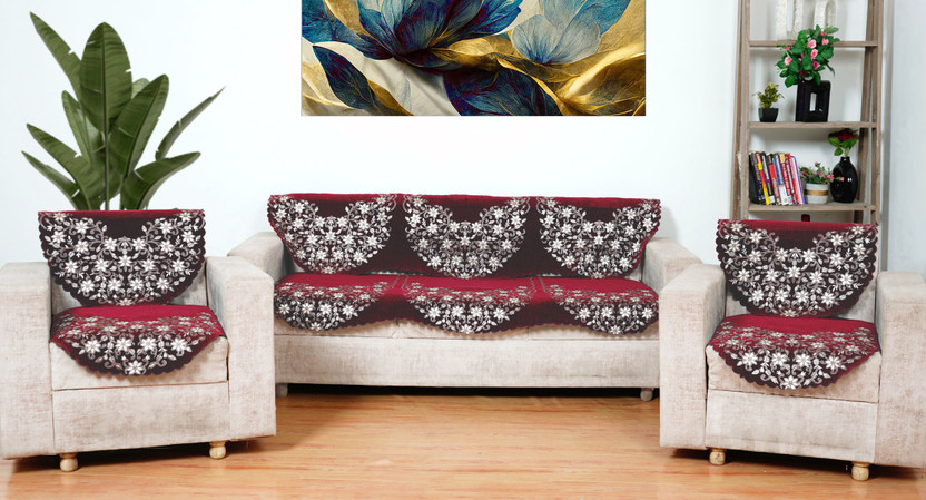 Fashion Fashion Throw Chenille 3+2 Seater Sofa Embroidered Cover(Pack of 6 Maroon) - Flipkart Deal