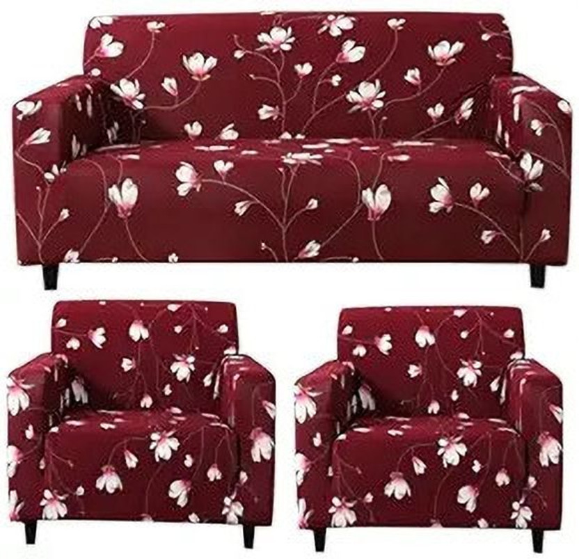 SmartFab Polyester 3+1+1 Seater Sofa Geometric Cover(Pack of 1 Red)
