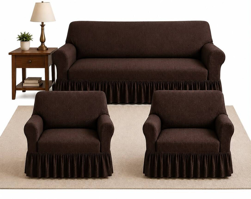 Tetra Polyester 3+1+1 Seater Sofa Plain Cover(Pack of 3 Brown)