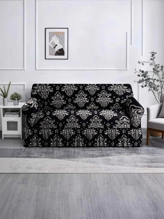KriShyam Polycotton 3 Seater Sofa Floral Cover(Pack of 1 BROWN-DAMASK-FRILL-3 SEATER)