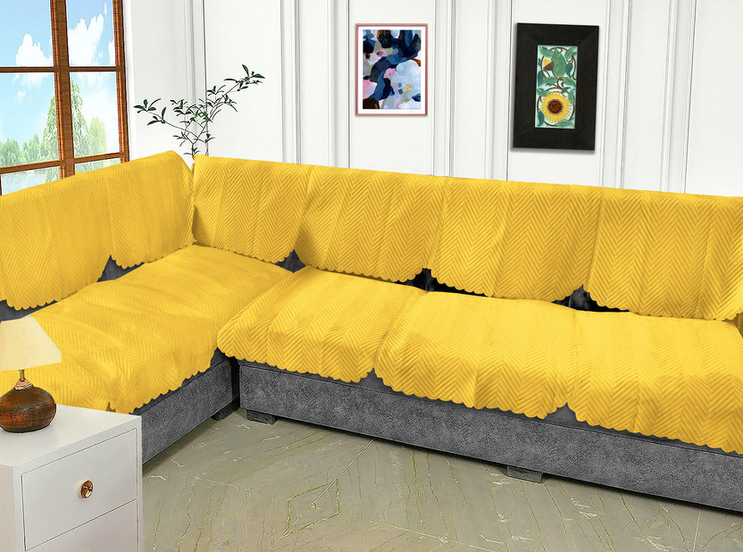Fashion Fashion Throw Velvet 3+2 Seater Sofa Geometric Cover(Pack of 6 Yellow) - Flipkart Deal