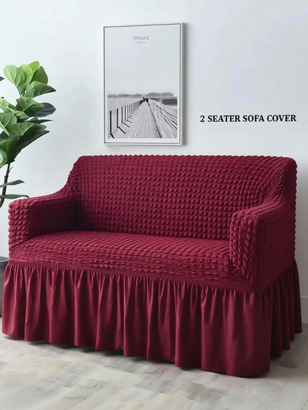 TONY STARK Polycotton 2 Seater Sofa Plain Cover(Pack of 1 Cherry Red)