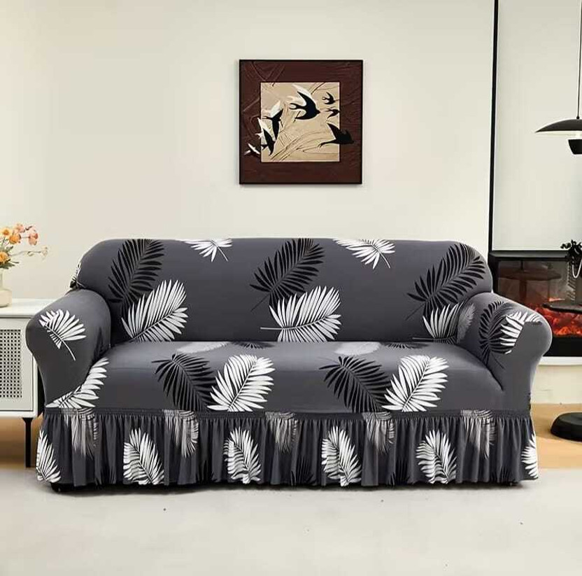 VELUSTRA Polyester 3 Seater Sofa Printed Cover(Pack of 1 Grey)