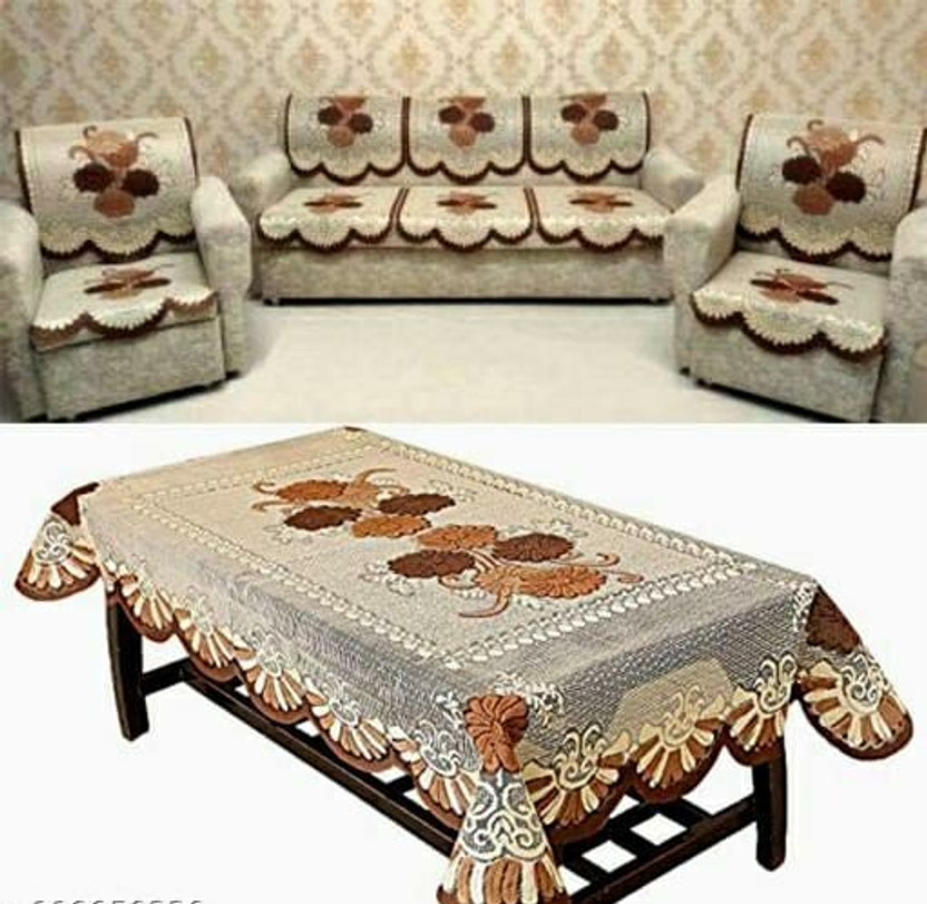 Mebels Joy Cotton 3+2 Seater Sofa Floral Cover(Pack of 16 Brown)