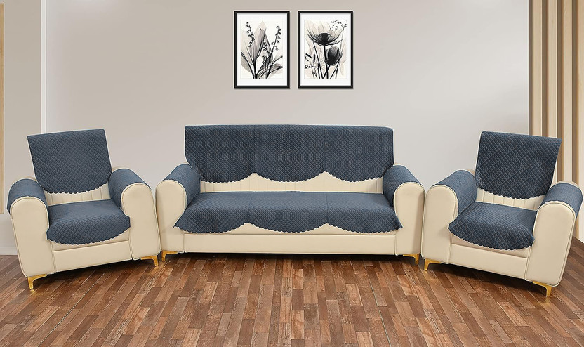 Fashion Throw Velvet 3+2 Seater Sofa Geometric Cover(Pack of 6 Dark Grey)