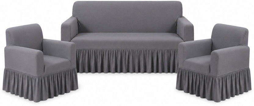 RADHE ENTERPRISES Polycotton 3+1+1 Seater Sofa Geometric Cover(Pack of 3 DARK GREY)