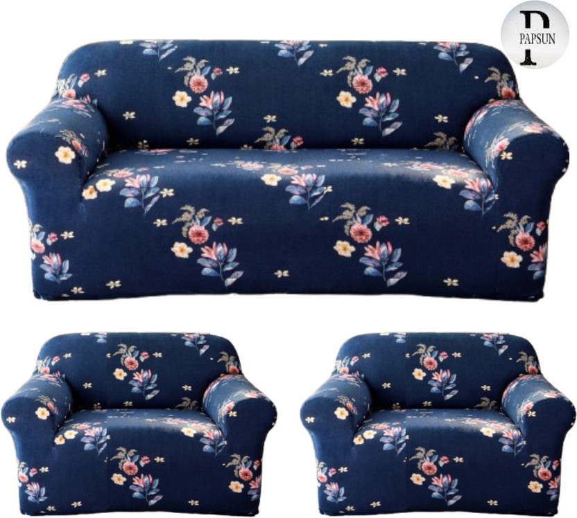 papsun Polyester 3+1+1 Seater Sofa Floral Cover(Pack of 1 Blue)