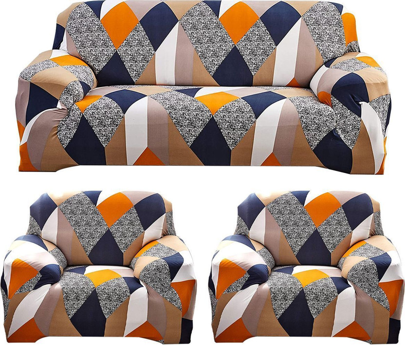 furshine Polyester 3+1+1 Seater Sofa Abstract Cover(Pack of 3 Multicolor)