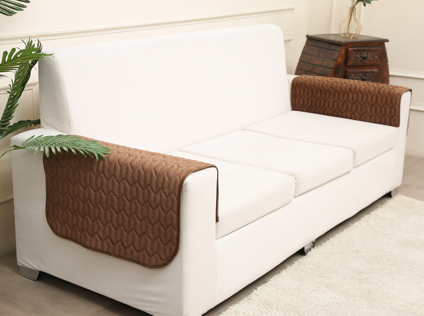 Fashion Throw Velvet 1 Seater Sofa Geometric Cover(Pack of 2 Brown)