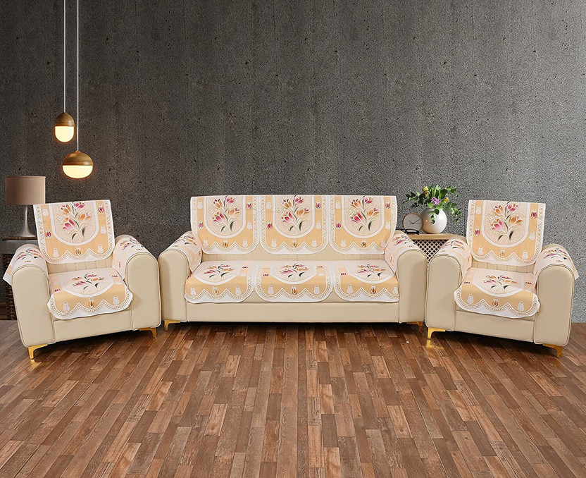 HUB OF DECOR Polyester 3+1+1 Seater Sofa Floral Cover(Pack of 1 Multicolor)