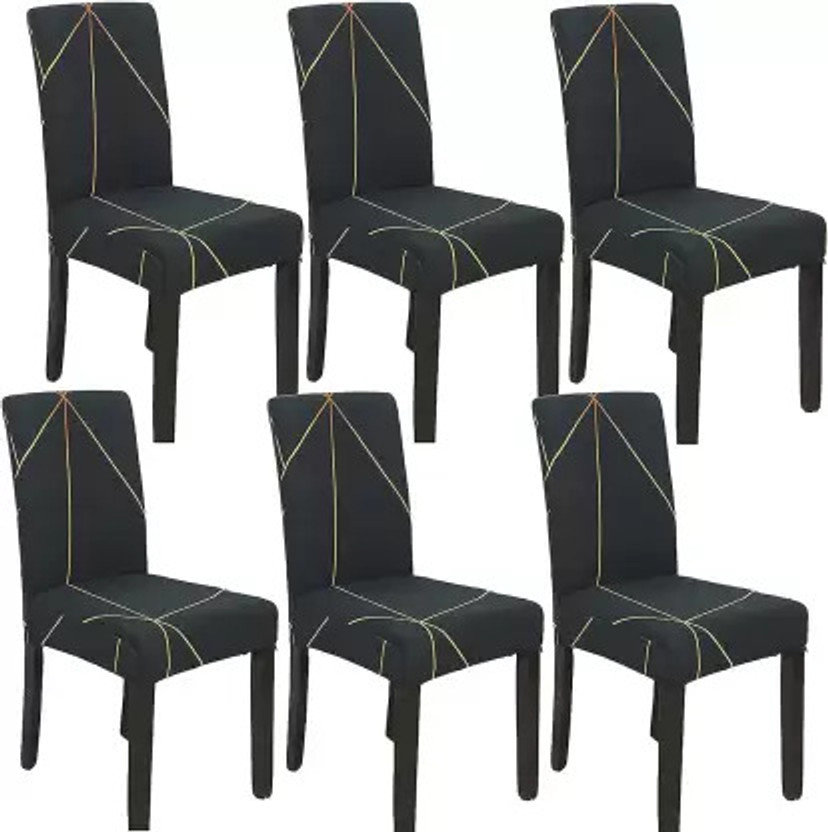 ADstore Polyester 1 Seater Chair Geometric Cover(Pack of 6 Gold)