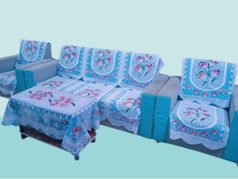 WONDERLAND Cotton 3+1+1 Seater Sofa Floral Cover(Pack of 10 Multicolor)
