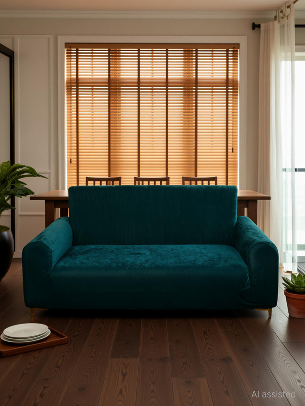 Rabhnoor Velvet 3 Seater Sofa Plain Cover(Pack of 1 peacock)