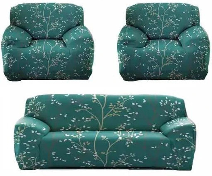papsun Polyester 3+1+1 Seater Sofa Printed Cover(Pack of 1 Green Flower)