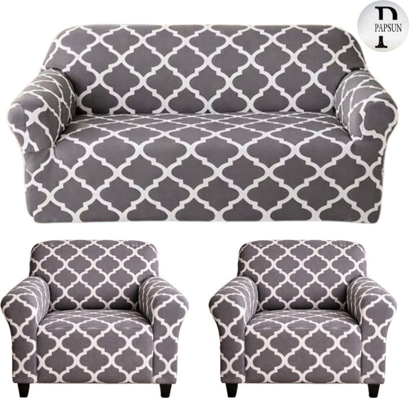 papsun Polyester 3+1+1 Seater Sofa Printed Cover(Pack of 1 Grey Daimond)