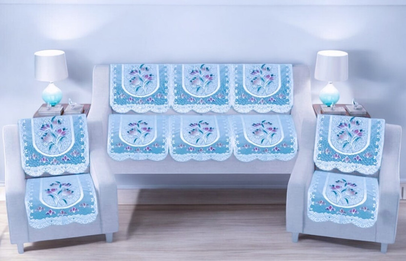 WONDERLAND Polycotton 3+1+1 Seater Sofa Floral Cover(Pack of 10 Multicolor)