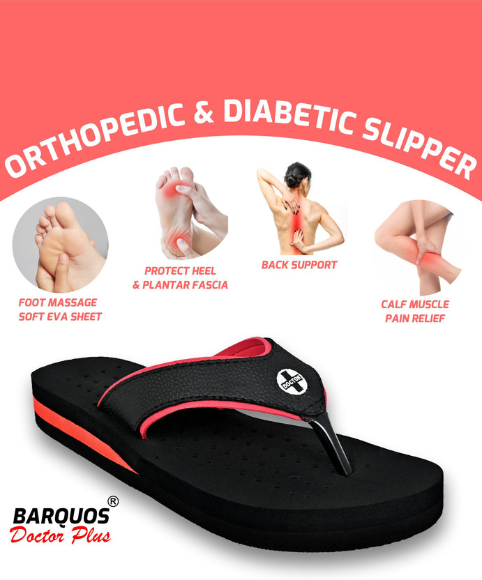 BARQUOS Women Doctor Slipper for Women Orthopedics Diabetic Pregnancy Flat soft sole flipflop Flip Flops(Black , 9)